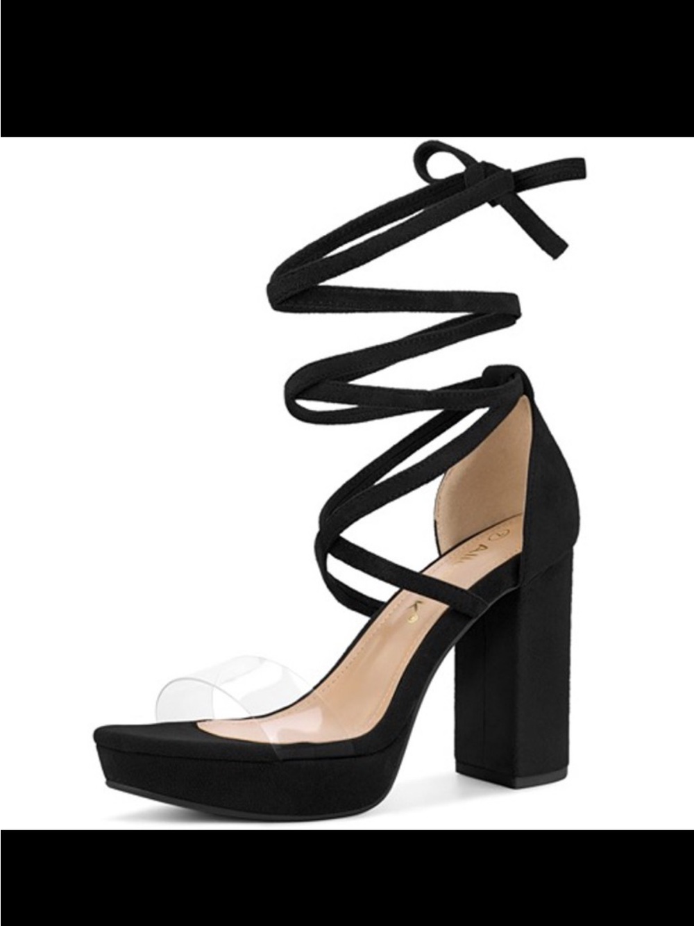 Black Lace-Up Block Heel Platform Sandals